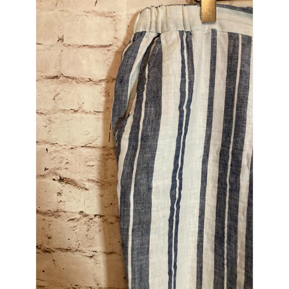 Ellen Tracy Linen Pants Womens 10 Navy & White Striped Beachy Wide Leg Pockets - Picture 5 of 15